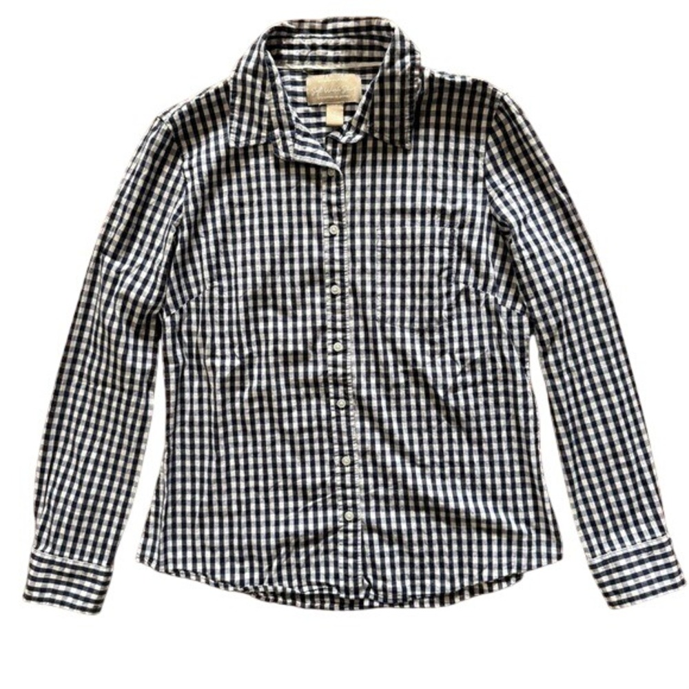 Banana Republic Classic Gingham Soft Wash Shirt Navy White Button Down Medium